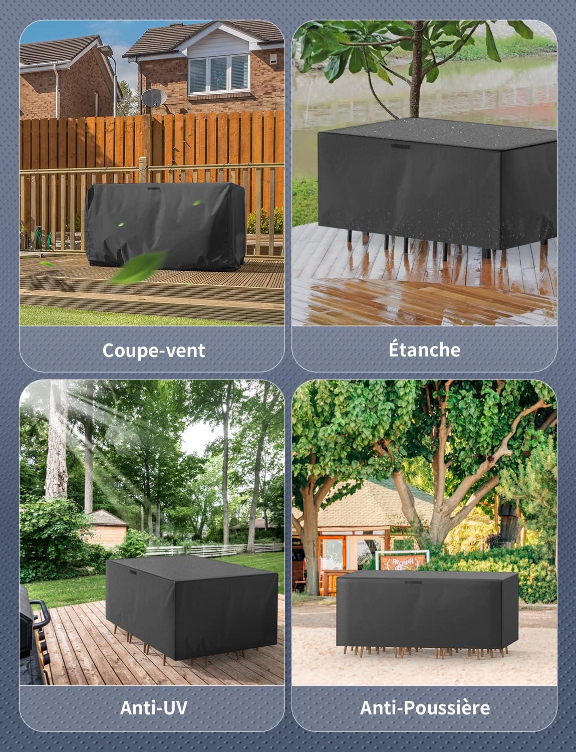 Housse Salon de Jardin 180 x 120 x 74cm 420D Oxford Housse de Protection Bâche de Table Imperméable Résistant à la Vent Pluie UV Déchirure - 5