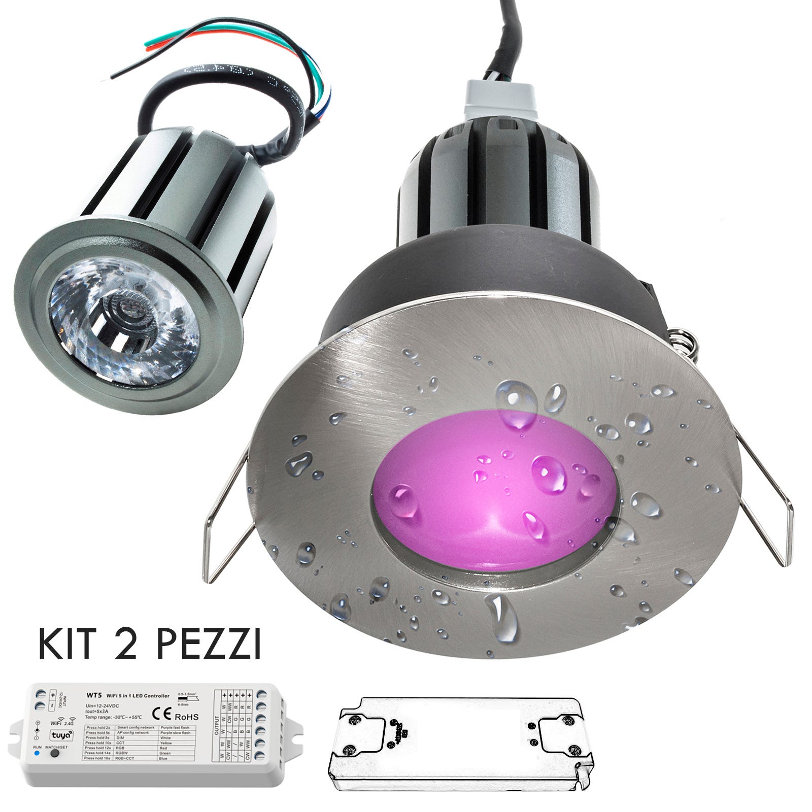 Planetitaly KIT SMART Cromoterapia Per Box Doccia - Faretti LED RGBW 12W IP65 Con Controllo WiFi E Alexa - Foto 10