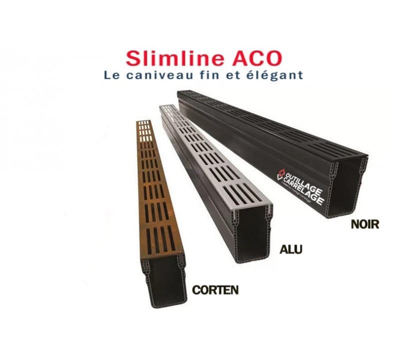 Caniveau de drainage étroit 6cm Classe A15 Grille design Aluminium Slimline ACO - 8