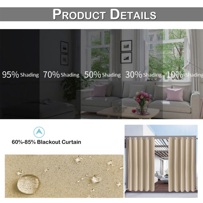 Tenda Da Esterno Beige 132x213 Cm | Macochico Pannello Impermeabile E Oscurante Per Terrazzo E Porta Scorrevole