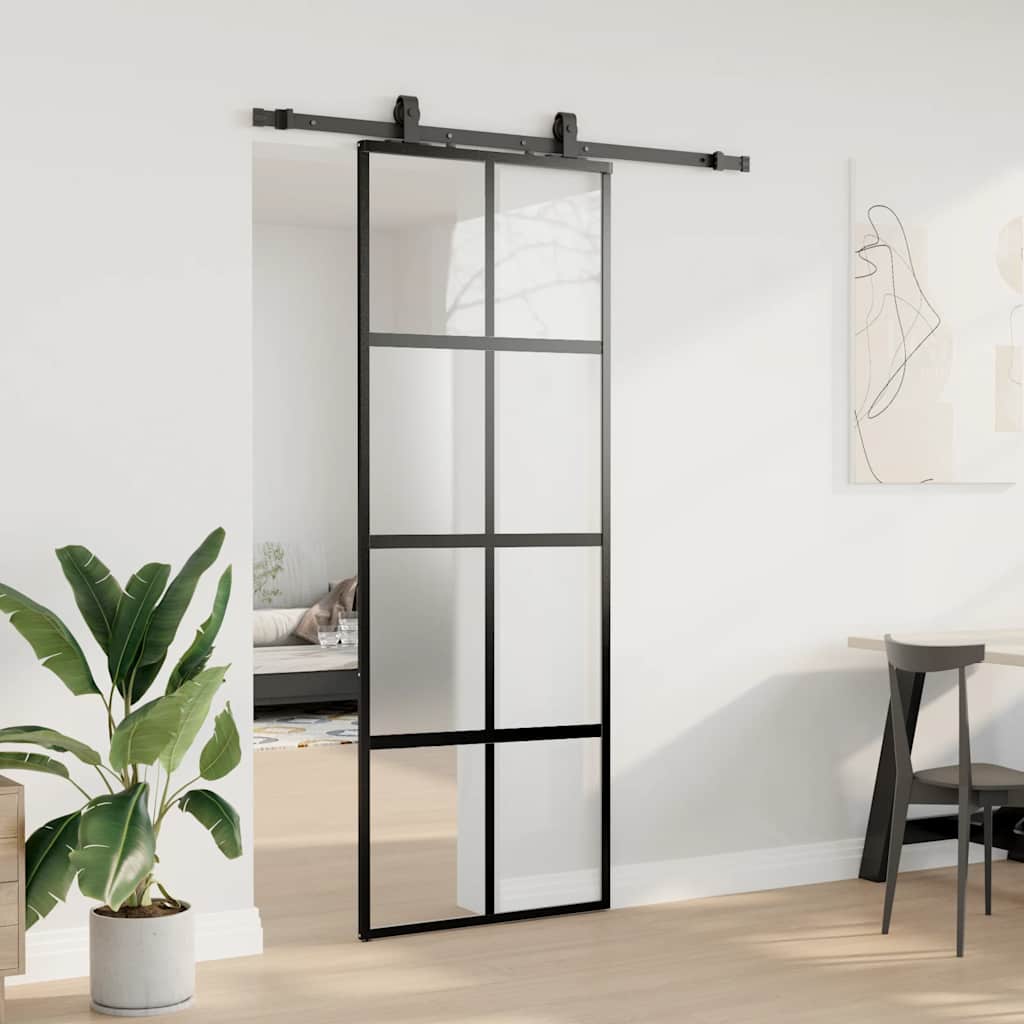 Puerta corredera con herrajes negro 76x205 cm vidrio templado vidaXL - 4