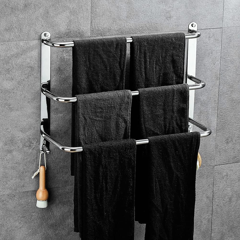 3-poziomowy wieszak na ręczniki ze stali nierdzewnej, nie wymagający wiercenia, do łazienki, kuchni i toalety, srebrny