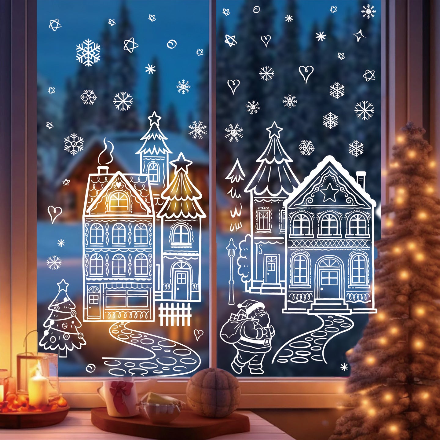Adesivi per finestre con albero di Natale luminoso, adesivi natalizi decorativi per interni, adesivi per finestre rimovibili e riutilizzabili. | Leroy Merlin