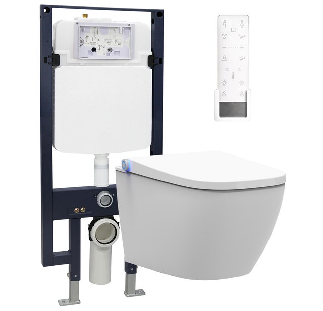 BERNSTEIN - Bâti-support Toilettes Japonais céramique, WC lavant japonais + télécommande - 38,4x59,3x38cm - Pro+ 1104 Modèle 4112 blanc mat