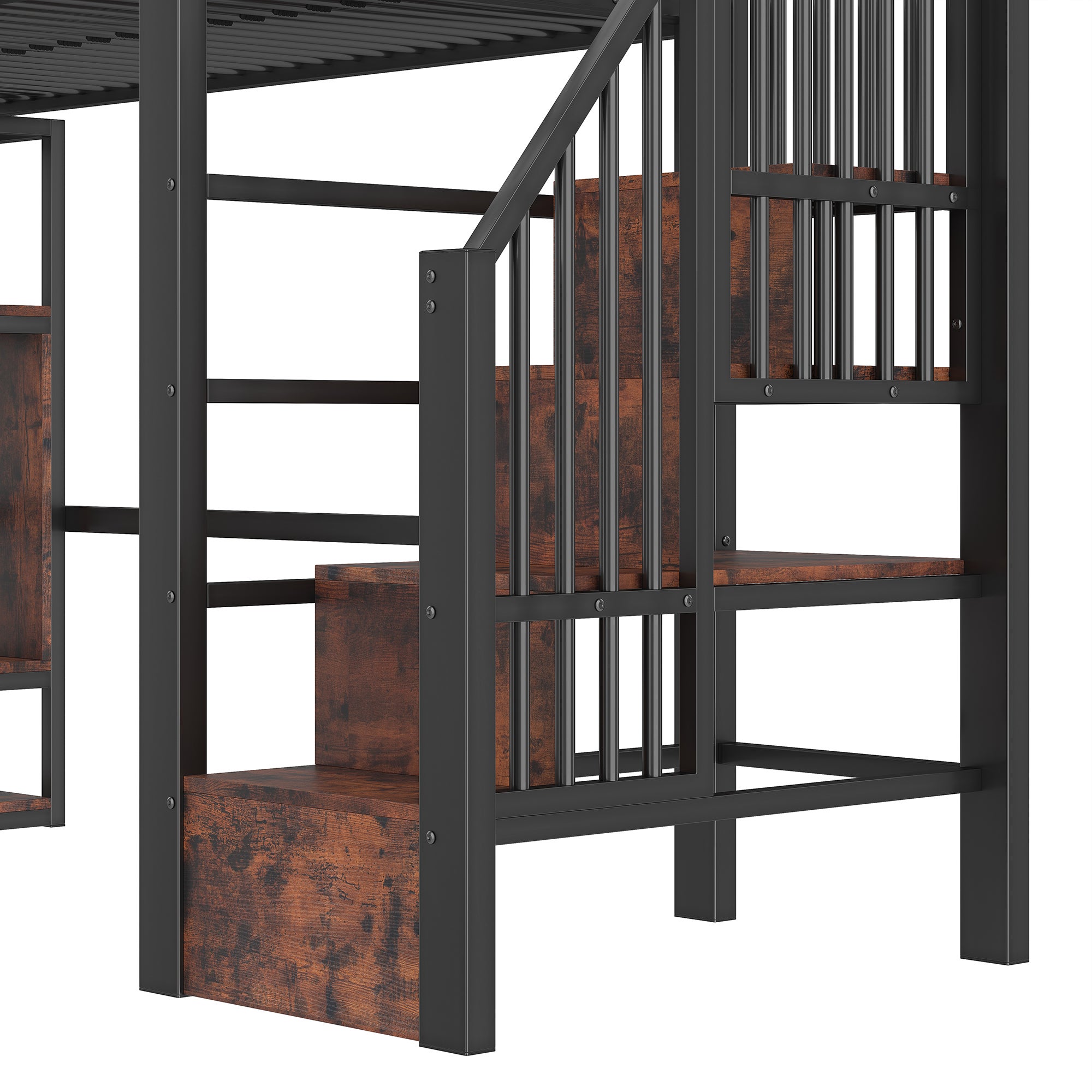 Lit mezzanine en métal 90x200 cm avec LED intégrée,lit surélevé avec rangements et étagères,escalier sécurisé,structure robuste style industriel,Noir - 8