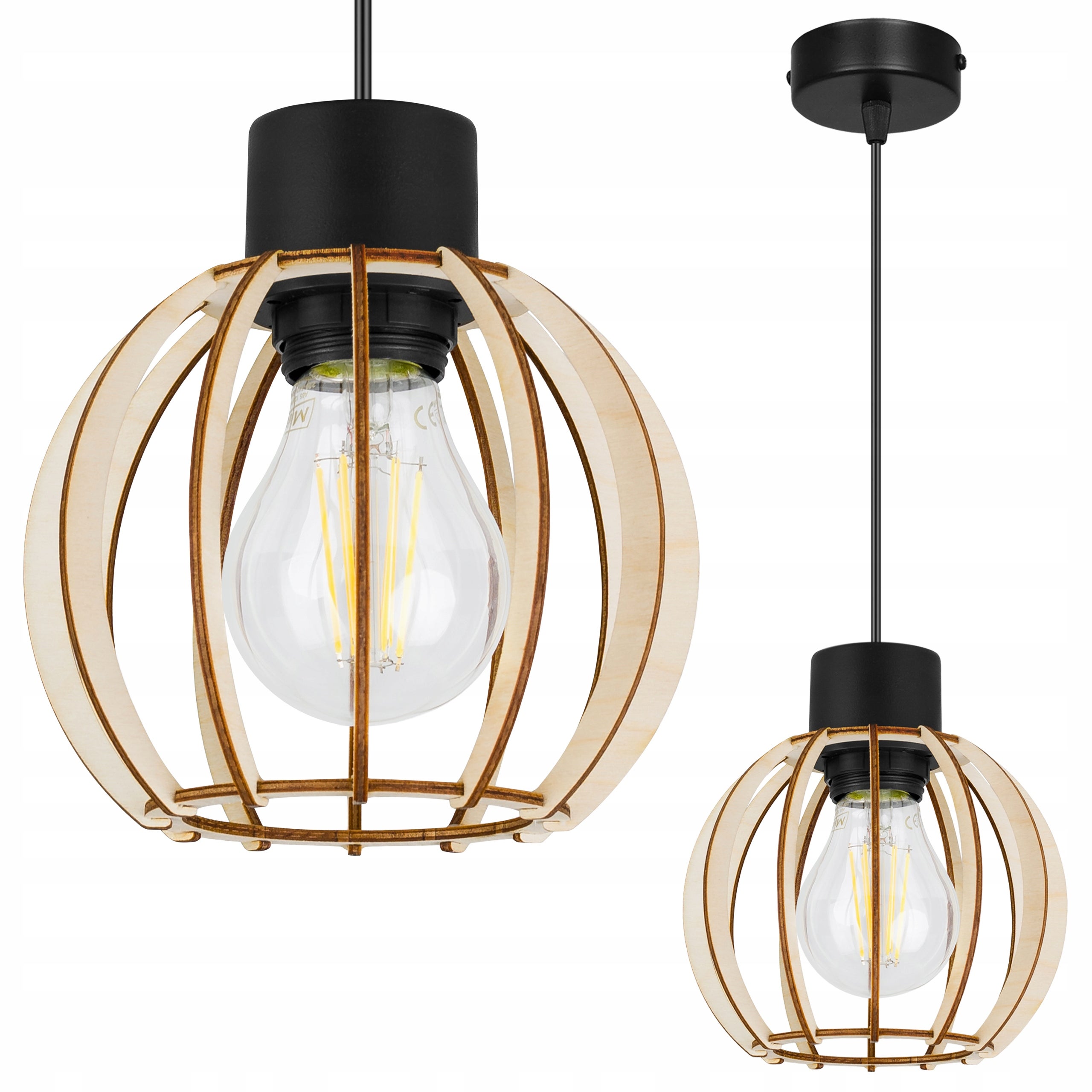 Lampa sufitowa wisząca boho Timber 1xE27 klosz drewniana kula beżowa Light Home LH