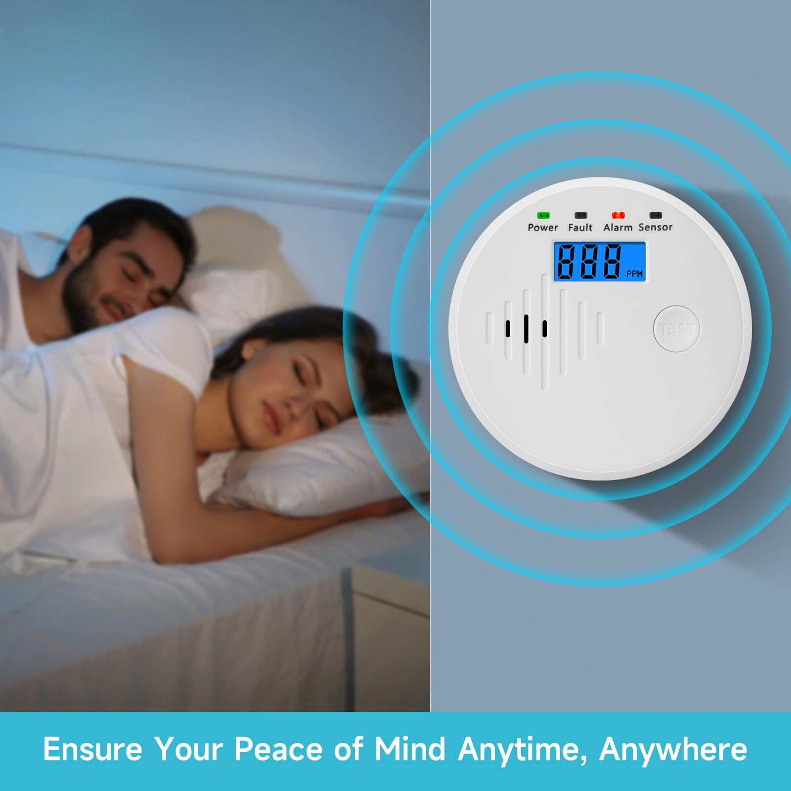 Detector de monóxido de carbono con pantalla LCD digital, alarma sonora y visual, funciona con pilas. - 4
