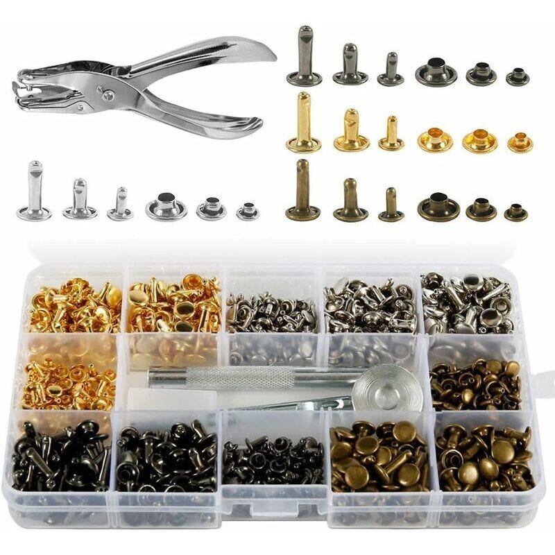 Punch Rivet How To 360 Rivets cuir set double casquette 3 tailles avec punch et pinces ...