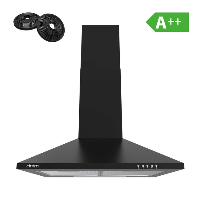 Exaustor de Parede CIARRA 60cm 370m3/h 3 Velocidades Recirculação Preto 201BK60