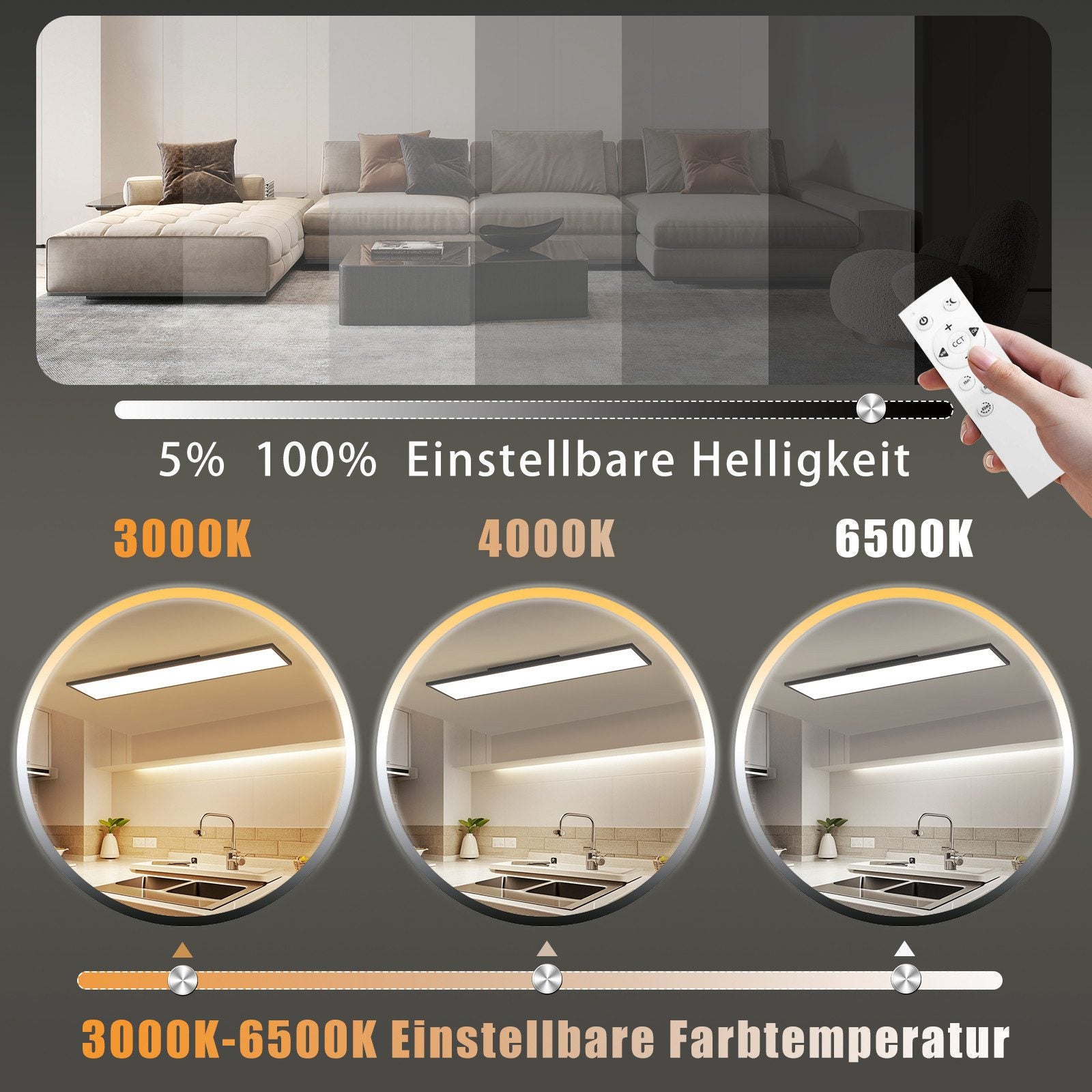 NETTLIFE Lámpara de Techo LED 120x30 - Panel de Techo Regulable, Lámpara de Luz Diurna Larga, Escritorio Plano con Control Remoto, 40W - 2