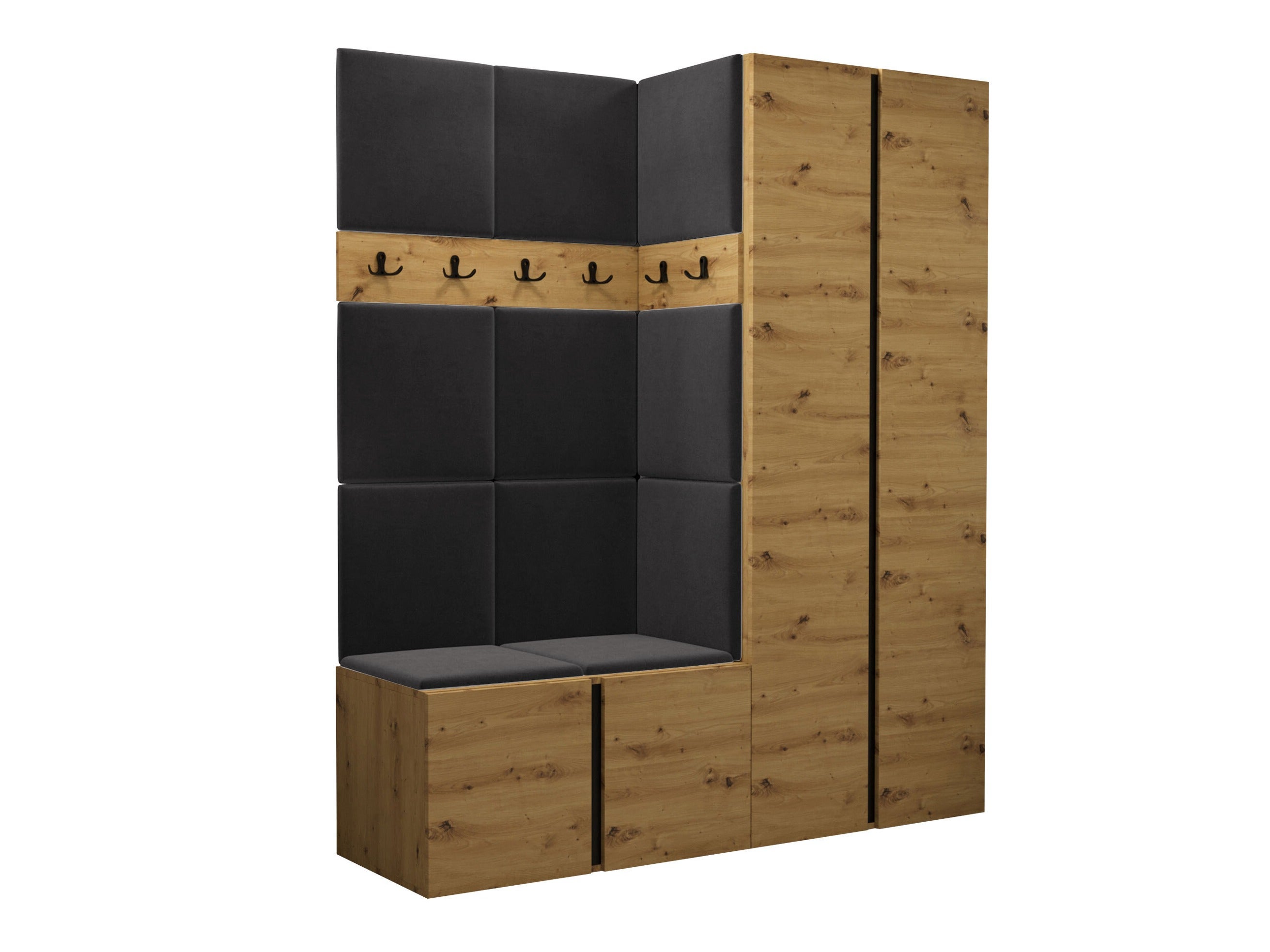Meuble d'entrée Pinis III, 186x158x46cm, Chêne Artisan, Tissu, Stratifié, Murale, À poser - 5