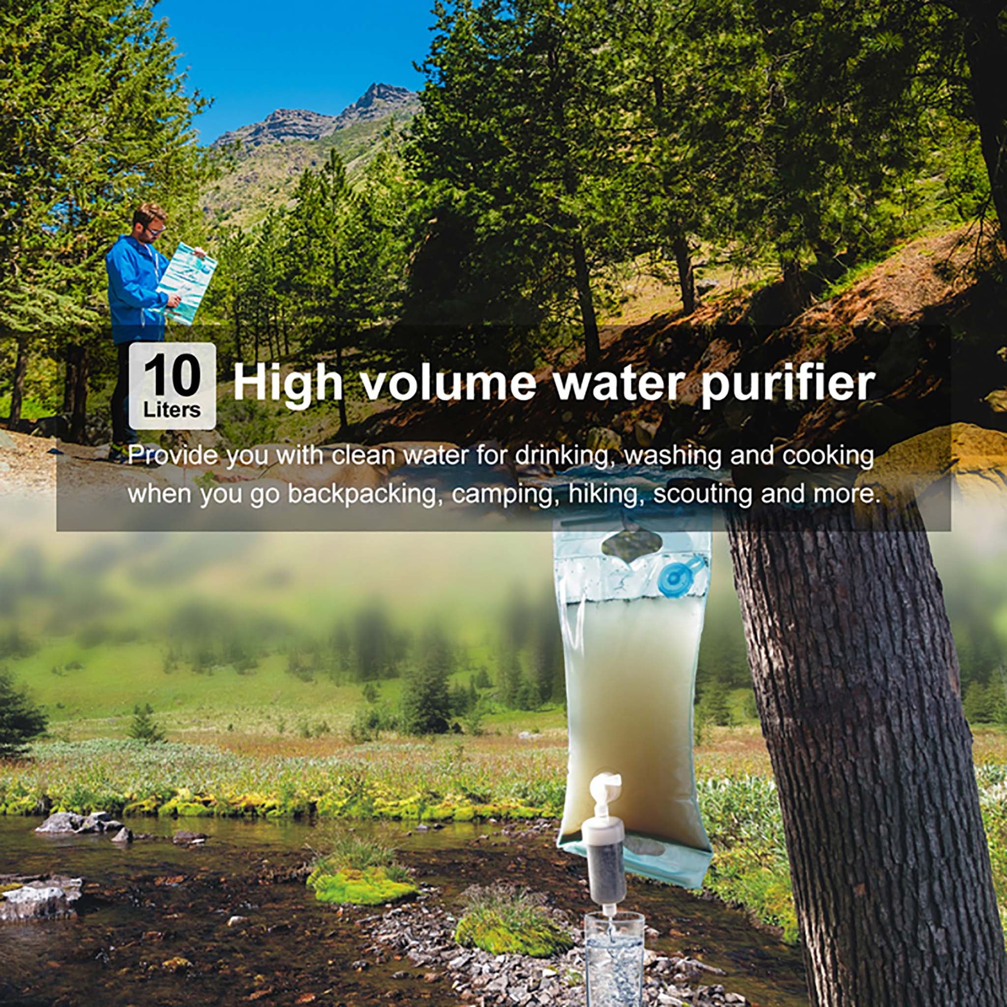 Naturewater Filtre Survie 4 Étages – Sachet 10L, Charbon Actif + UF 0,01µm, Autonome, Pour Eau De Rivière, Lac Ou Urgence (NW-5-EWP)