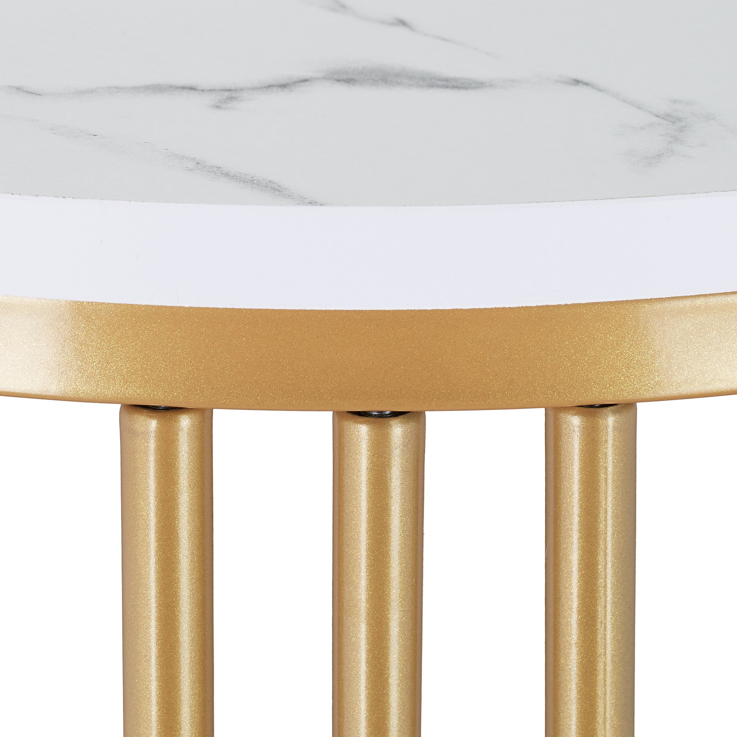 Table d'appoint ronde MARMO pour salon, en métal et MDF, aspect marbre, 51 x ø 41 cm, blanche et dorée, Relaxdays - 6