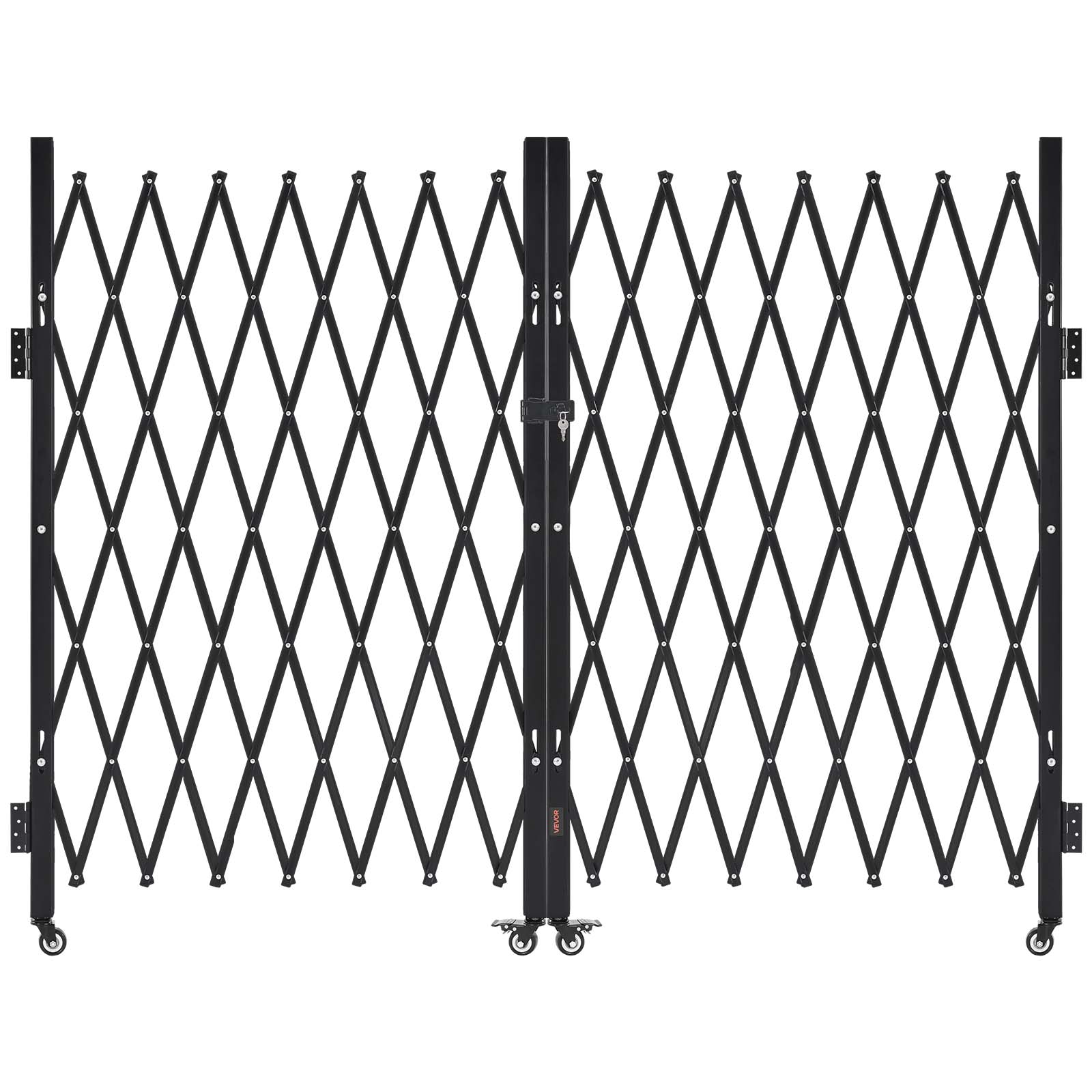 Barrera de seguridad extensible vevor de 370 x 160,5 cm, de doble tijera, con cerradura y retráctil, de acero macizo, con ruedas giratorias de 360°