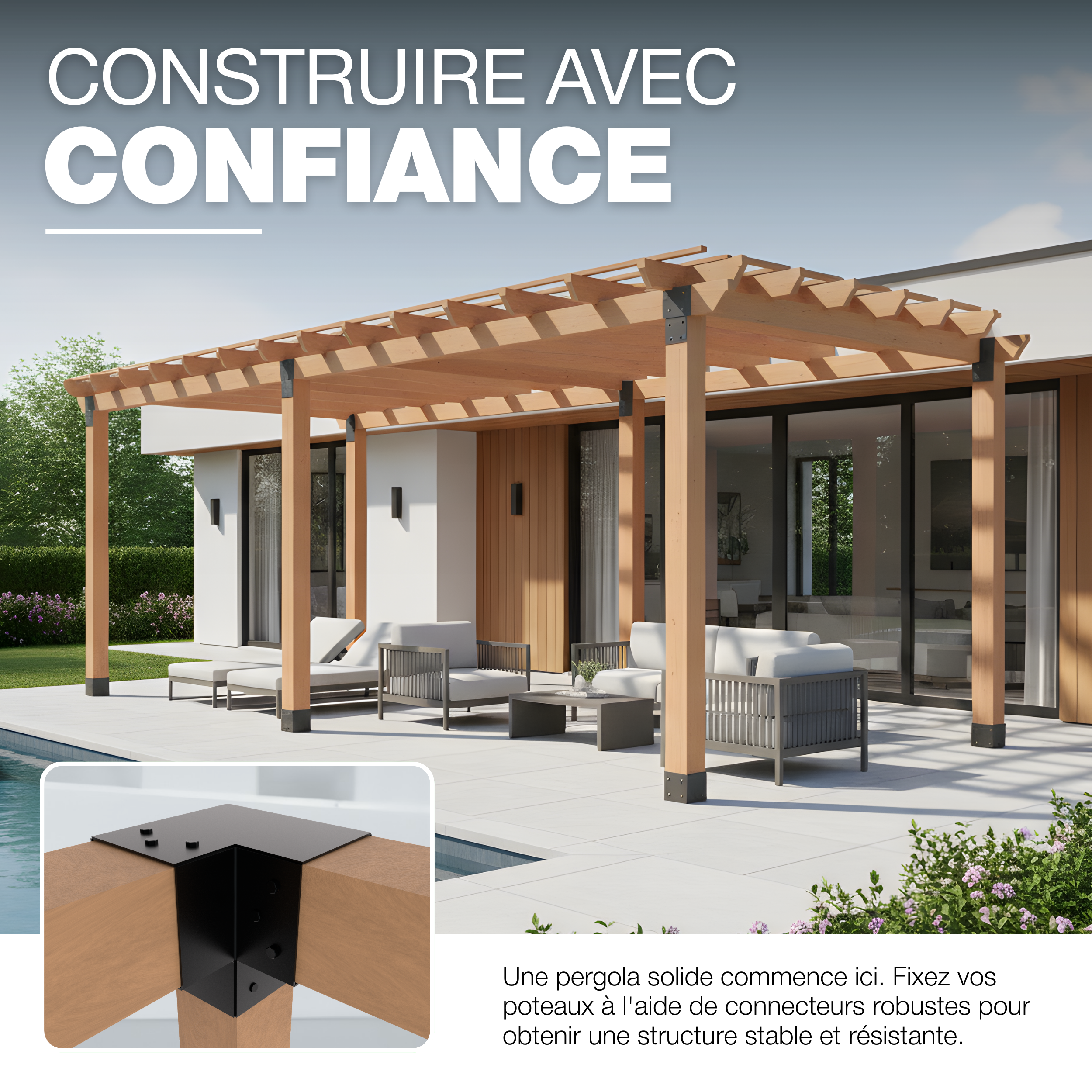 Connecteur de Poteau Y 91x91 mm Noir Thermolaqué Pergola Connecteur D’Angle Droit 3 Voies Pavilon Support de Menuiserie DIY GeZu Impex - 5