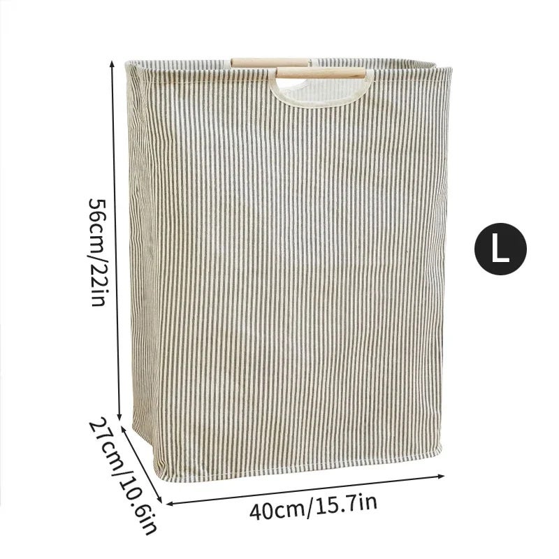 2 bacs à linge en coton et lin avec poignée pour vêtements sales, sac de rangement pliable pour articles divers, rayures verticales, 40 x 27 x 56 cm - 2