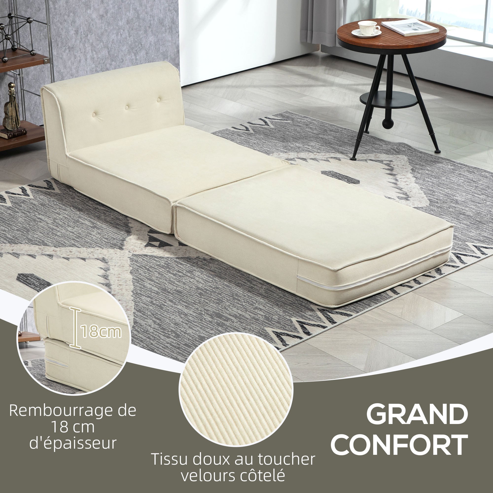 Chauffeuse 1 place Velours côtelé (100% polyester) HOMCOM - 5