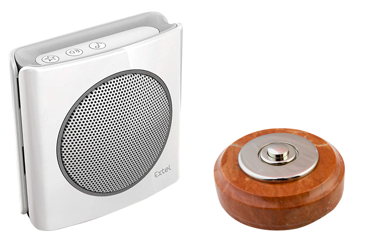 Sonnette Evora sans fil marbre blanc bouton chrome et carillon main image 0