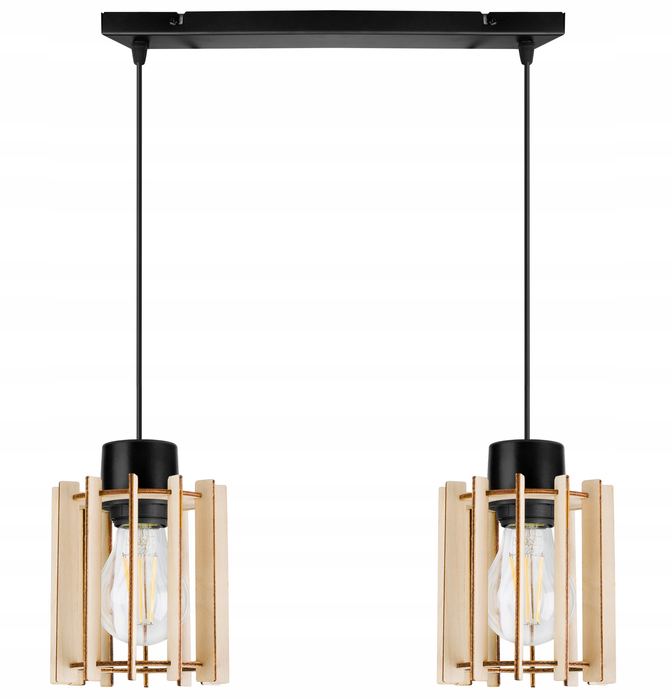 Lampa sufitowa wisząca modern Timber 2xE27 klosz drewniany prostokątny beżowy Light Home LH