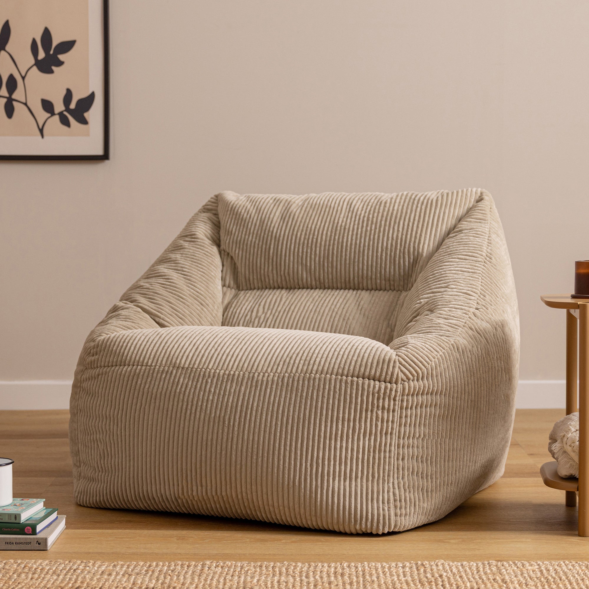 Pouf fauteuil Icon velours côtelé beige galet, salon, chambre, 97x84cm Oeko-Tex® - 2
