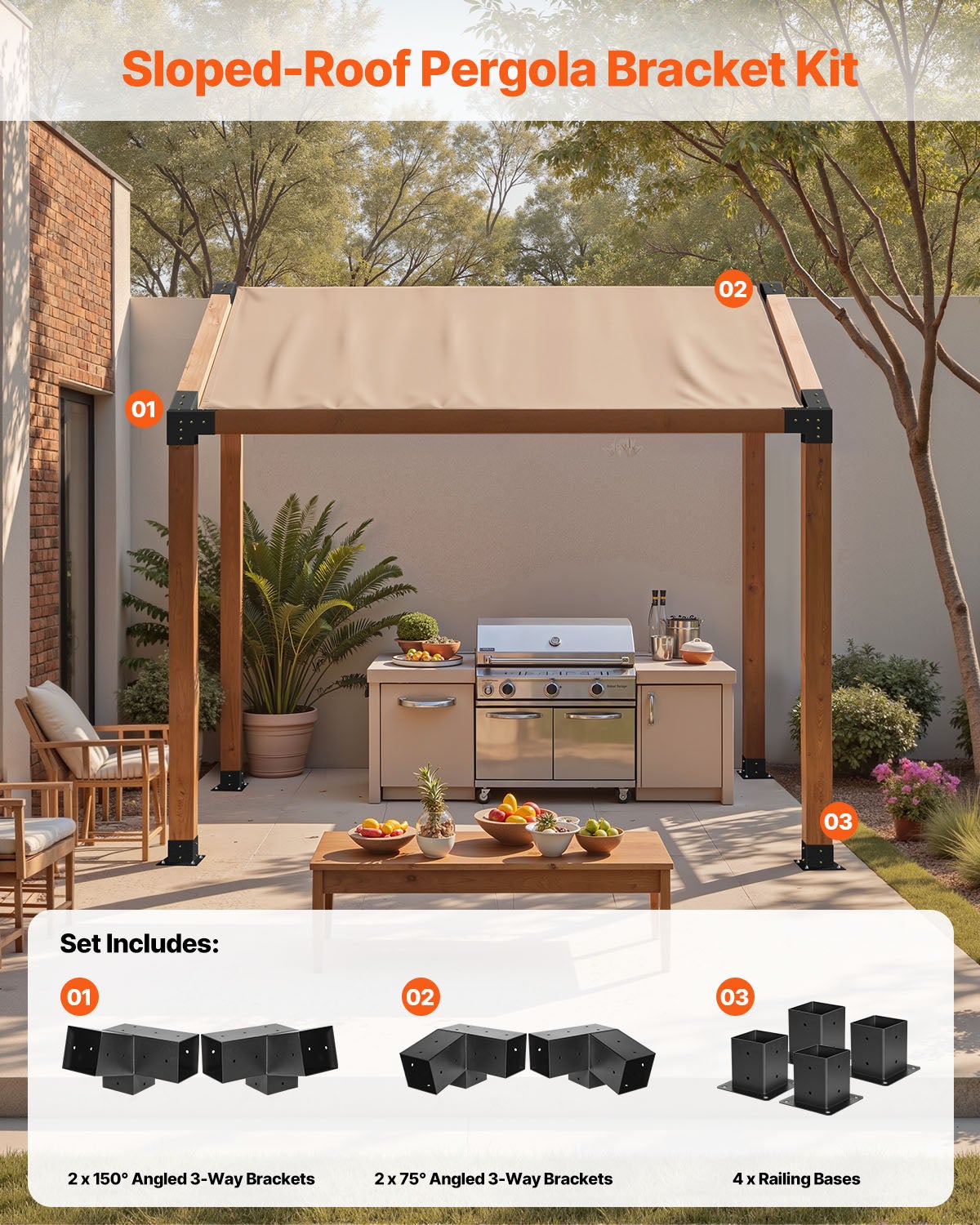 Kit Pergola 8 Pièces,VEVOR Support Incliné à 3 Voies 4x4