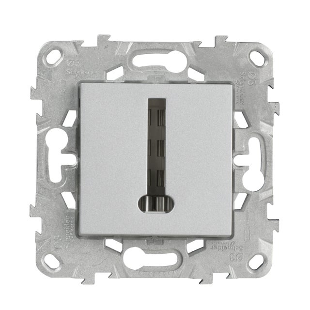 Prise téléphone en T simple - aluminium - Unica - Schneider