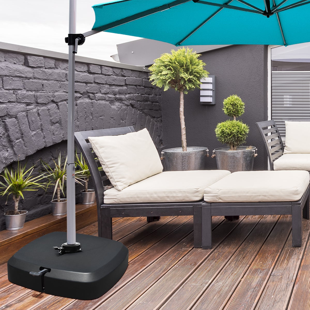 Pied Parasol avec Roulettes, Dalle Parasol Déporté avec Pédale de Commande, Rempli 150 kg Sable Humide/100 kg Eau, Base Portable pour Jardin, Noir - 2