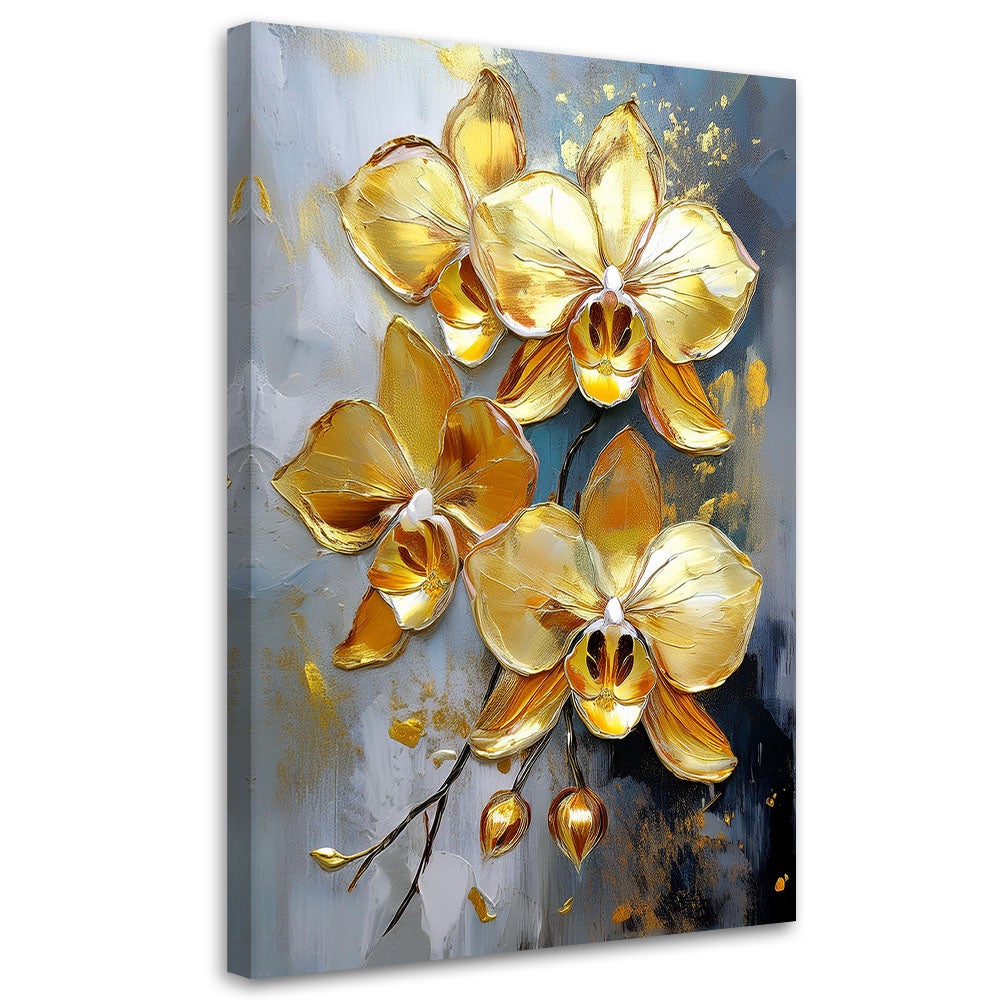 Obraz na płótnie, Złote Storczyki Kwiaty Glamour 60x90