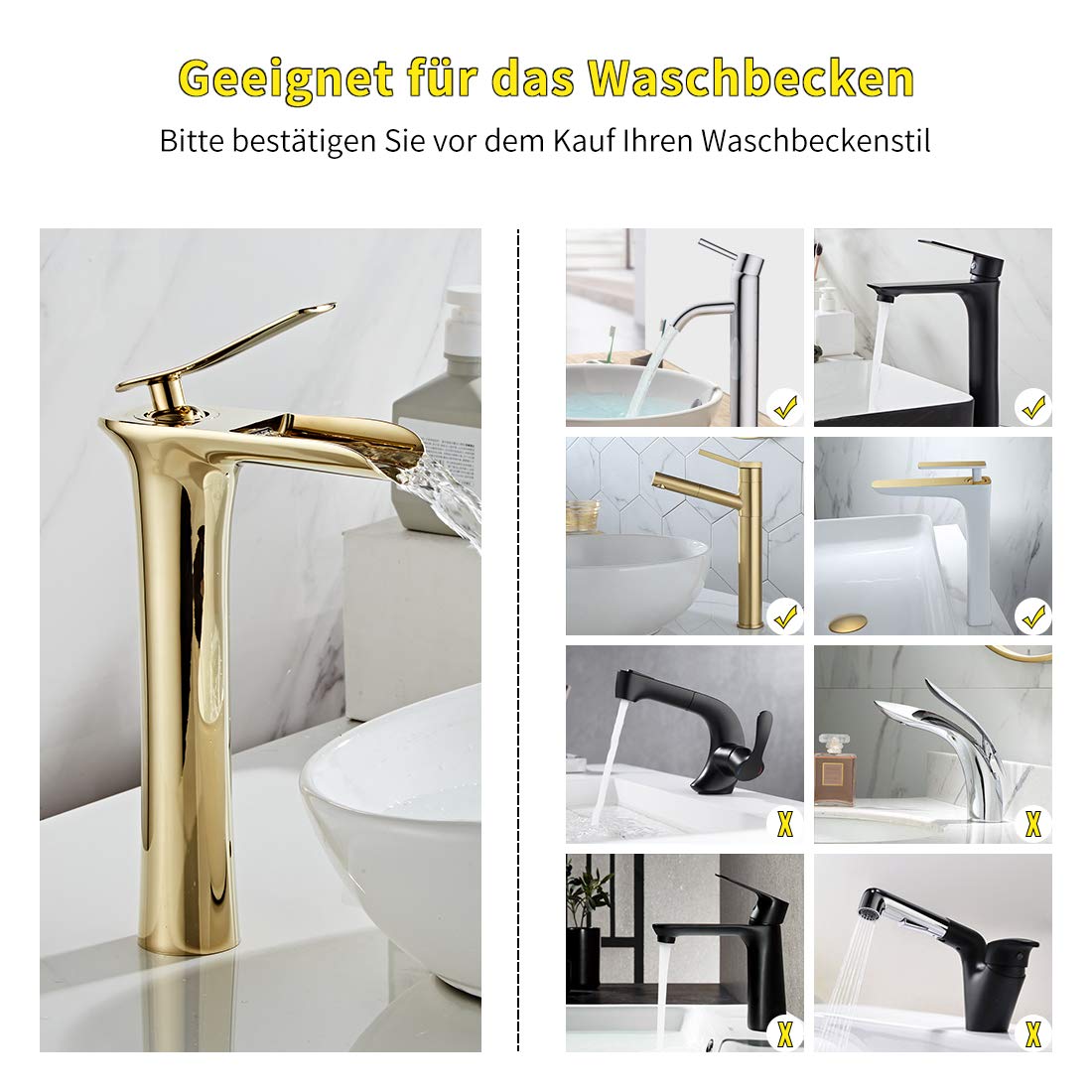 Robinet Salle Bain Cascade Robinet Lavabo Mitigeur Cascade Tobinet Haut Salle Bain Cascade Bassin Tobinet Salle de Bain Doré Robinet Lavabo Doré - 4