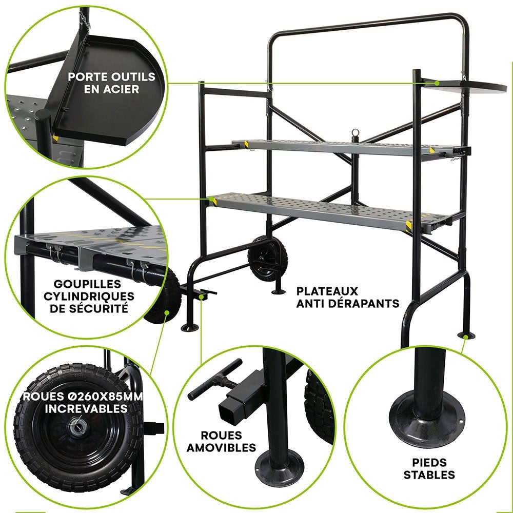 Echafaudage roulant Jardin - hauteur de travail 83cm - Pliable roues increvables - Echafaudage mobile sur roues - 150Kg - 5