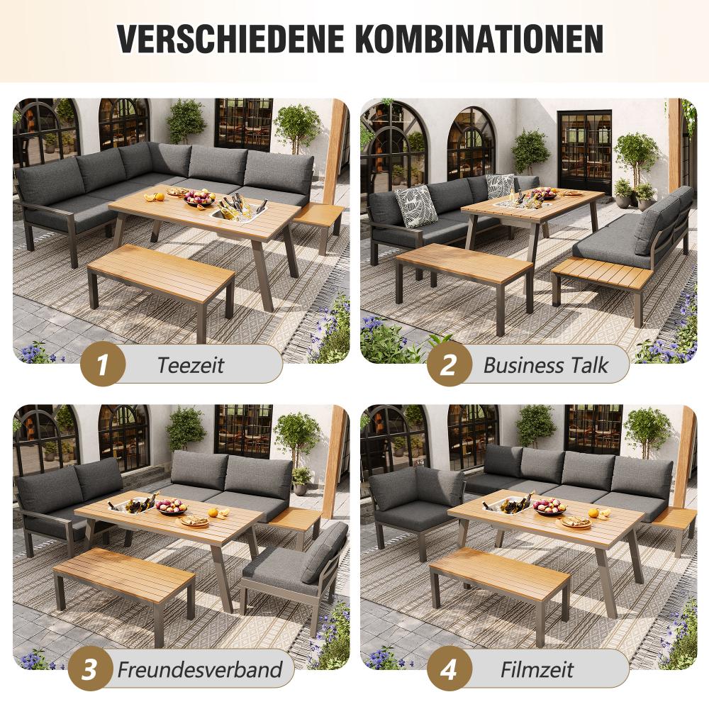 Conjunto de 5 piezas de muebles de jardín, sofá modular para exterior, balcón o terraza, grupo de asientos para patio para 6-7 personas - 5