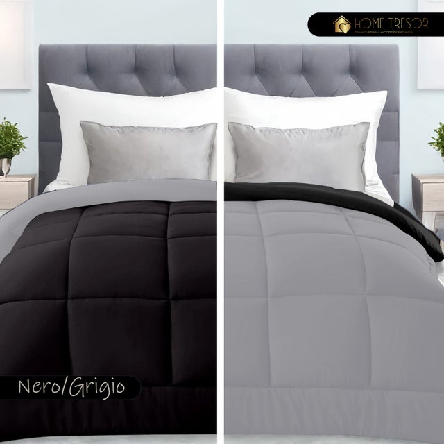 Trapunta Matrimoniale Invernale 350gr Piumone Matrimoniale Double Face 260x260 cm Judit Grigio/Nero