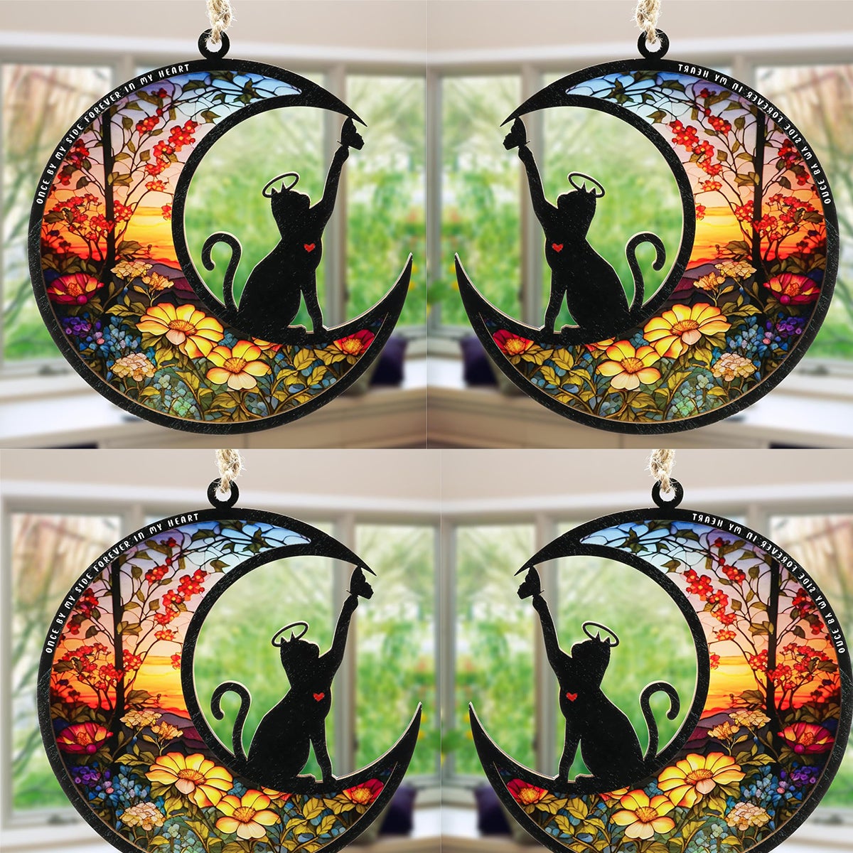 Pamiątkowy łapacz słońca dla kota, prezent współczucia dla zwierząt domowych, łapacz słońca w kształcie anioła kota, dekorowany, 4 sztuki