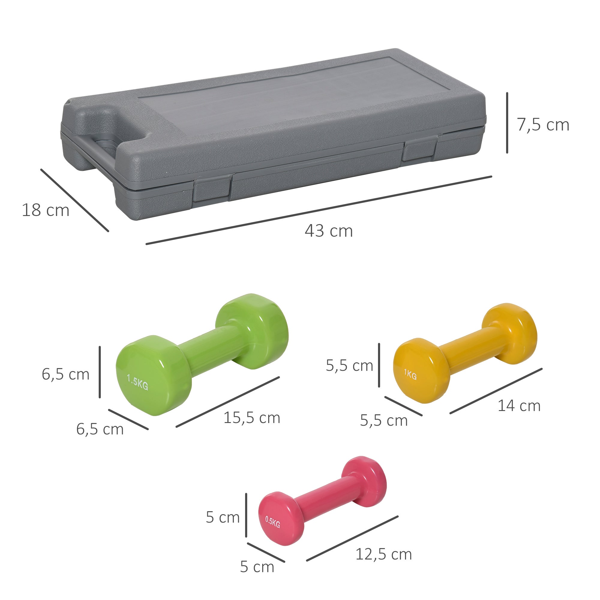 Conjunto de Halteres HOMCOM Aço, PU Vermelho, Amarelo, Verde 43x18x7,5 cm - 3