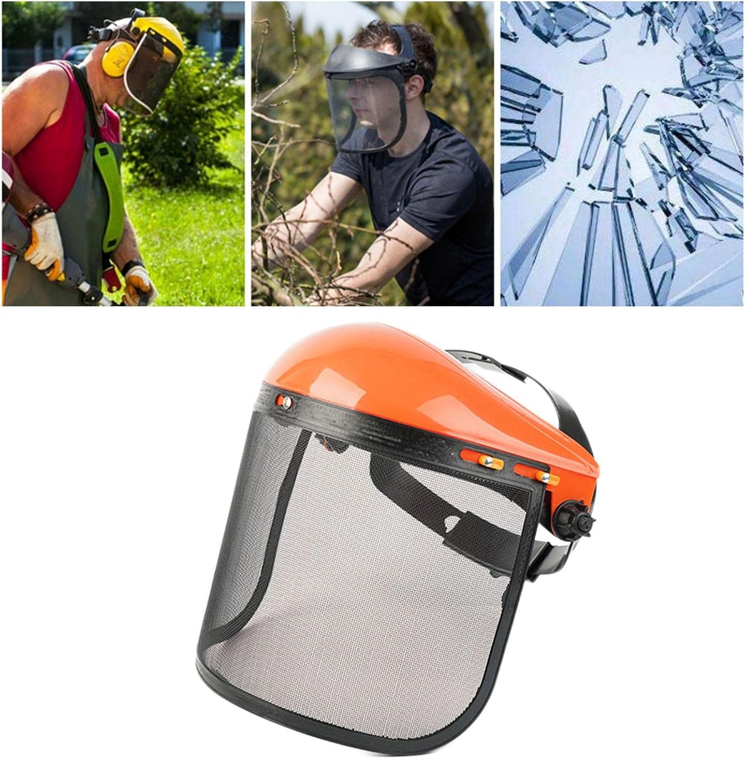 Casque forestier jaune robuste avec visière de protection, pour tronçonneuse et bûcheronnage.Orange - 3