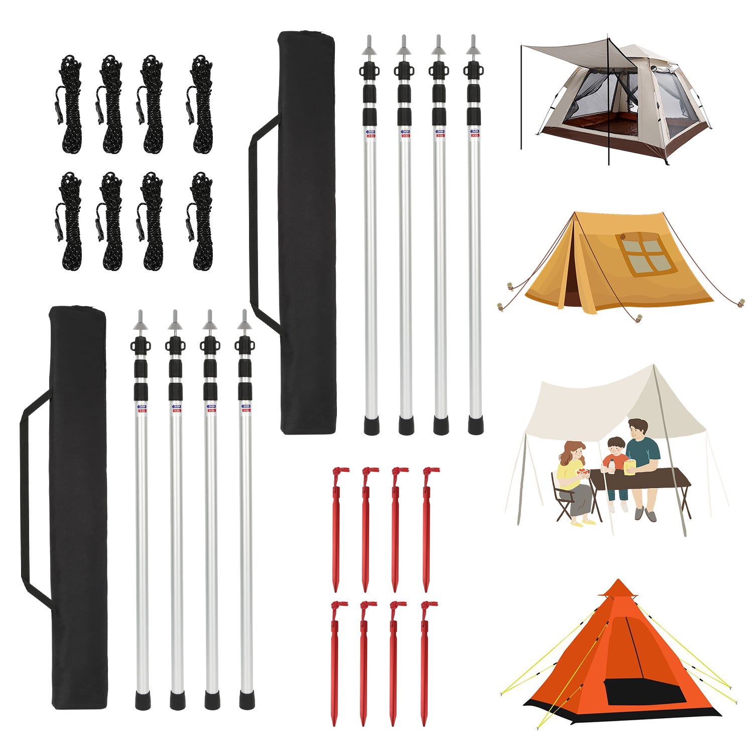 Palo Telescopico Per Tenda Da Campeggio In Alluminio Ispessito - 2 Metri, Punteruolo, Antiscivolo, 1 Pezzo
