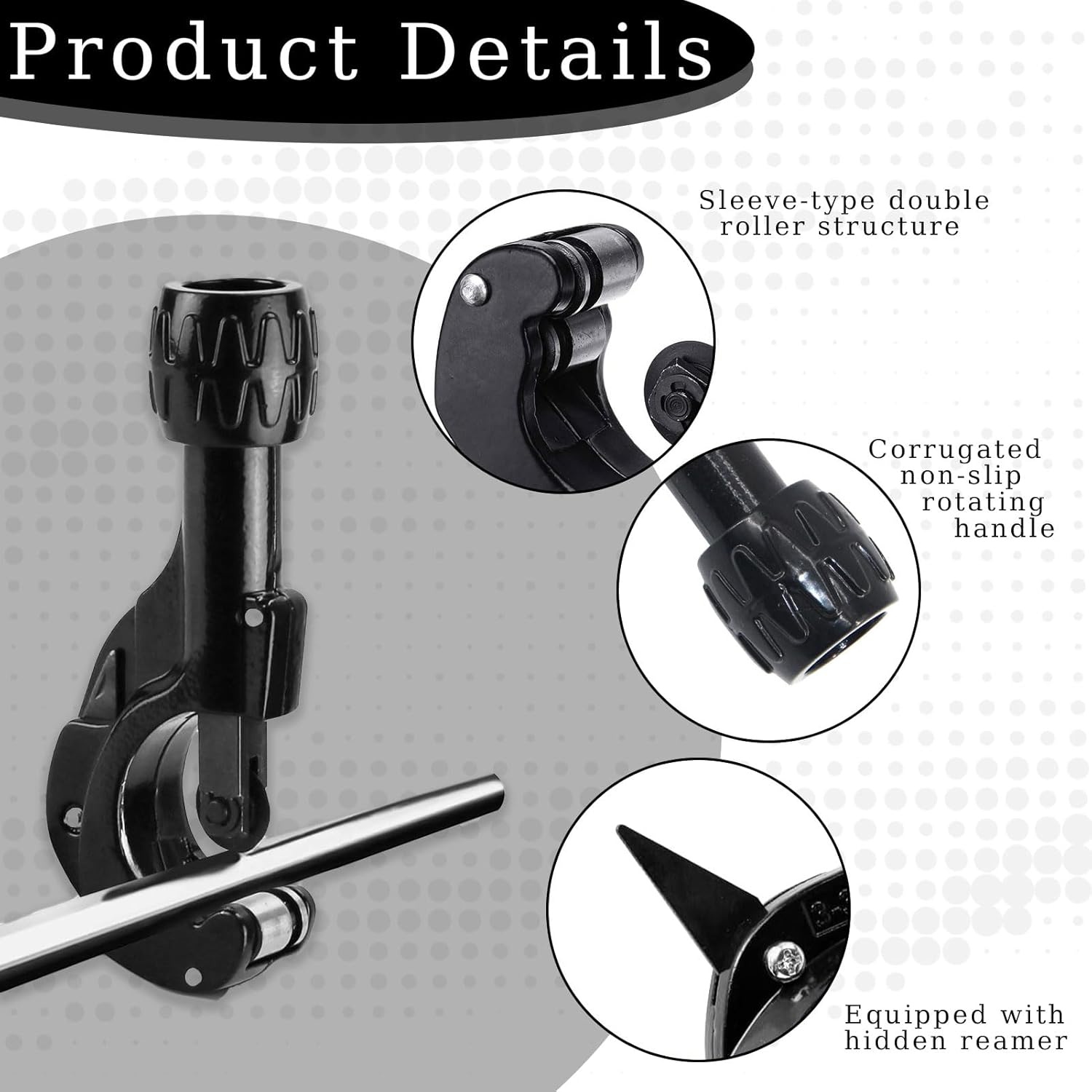 Tagliatubi in rame 3-35 mm con utensile sbavatore e 3 rotelle di taglio di ricambio, tagliatubi di precisione, per tubi in rame e alluminio (nero) - 3