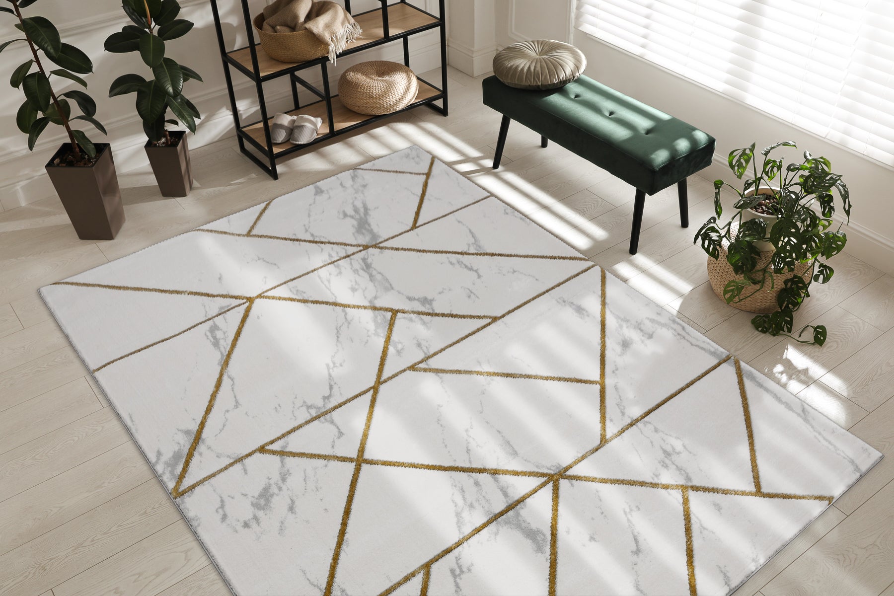 Dywan EMERALD ekskluzywny 1012 glamour, stylowy geometryczny, marmur krem / złoty 120x170 cm - 5