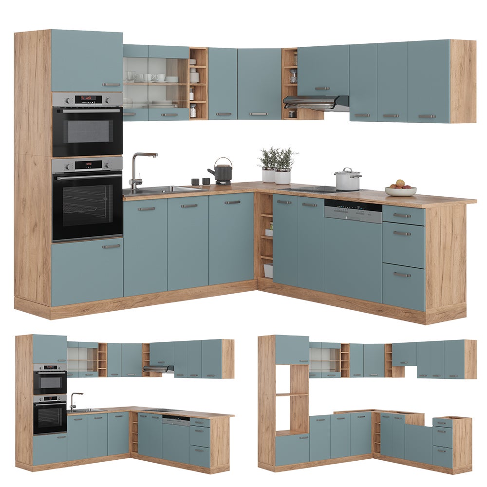 Vicco Cuisine en angle R-Line, Bleu-gris/Chêne de force doré, 247 x 237 cm, PT Chêne - 9
