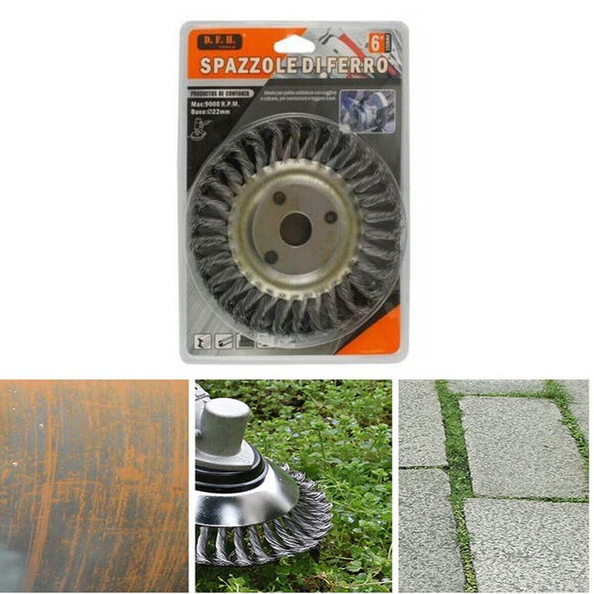 Spazzola Rotonda In Ferro 150mm Per Mola Elettrica - Con Adattatori, Per Pulizia Ruggine - Foto 3