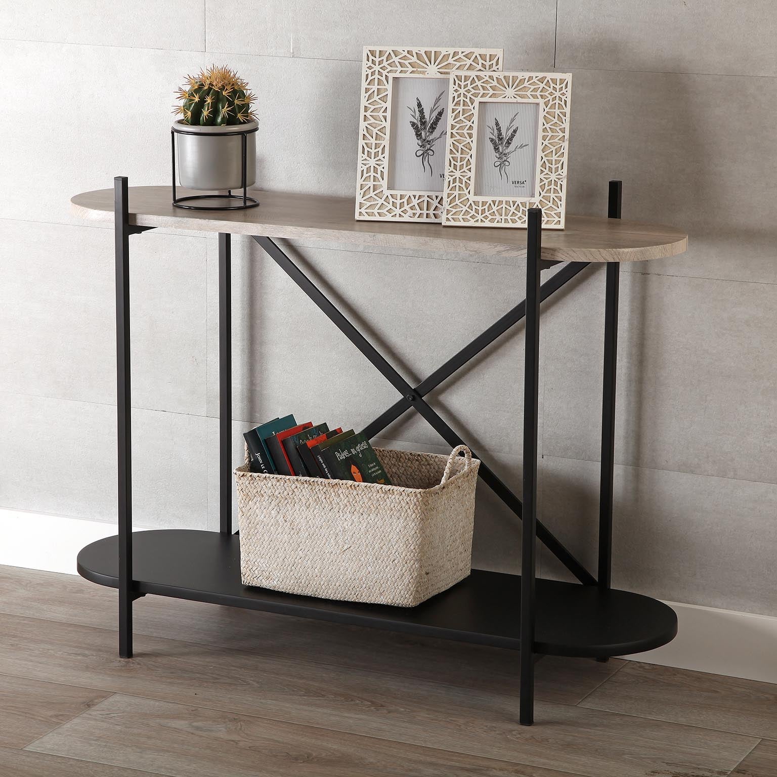 Mesa Consola Recibidor Skagen - 82x90x32 Cm, 2 Cajones, Madera MDF Y Pino, Color Marrón