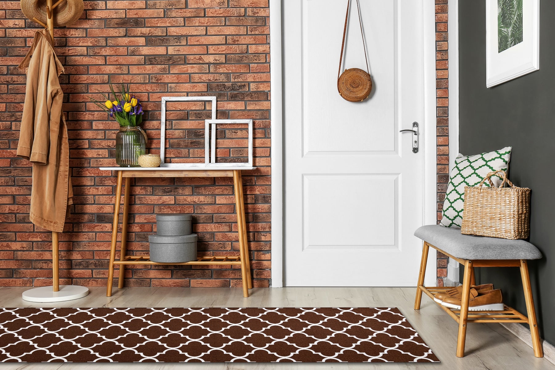 TAPIS DE COULOIR ANTIDÉRAPANT TRÈFLE MAROCAIN marron TRELLIS 100 cm 30351 100x550 cm - 3