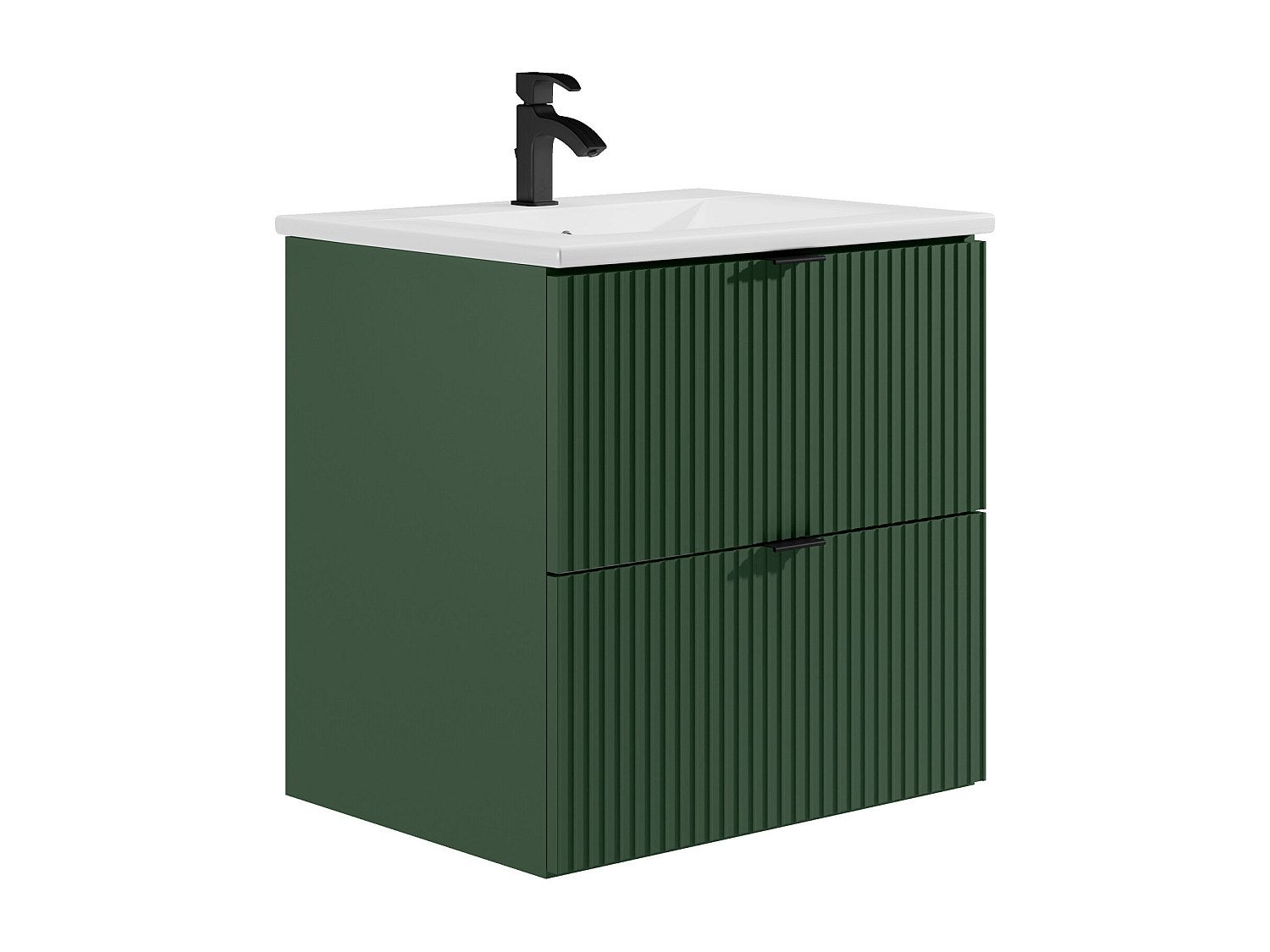 Wisząca szafka pod umywalkę prążkowana - Matowa zieleń - 60 cm - ZEVINI