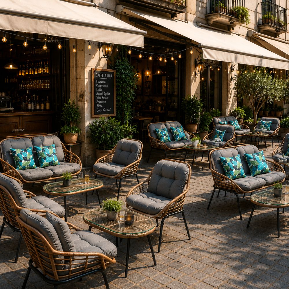Salon de jardin 4 places avec canapé, fauteuils et table basse avec coussins en rotin synthétique tressé à la main Ensemble de mobilier - 7