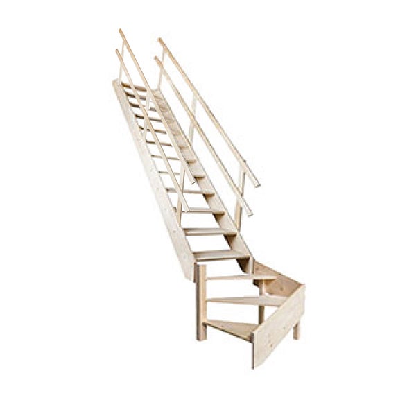 Escalier de meunier 16 marches - Quart tournant à gauche avec double main courante - Hauteur à franchir 3,57m max - MSS-MSW-L/2MC