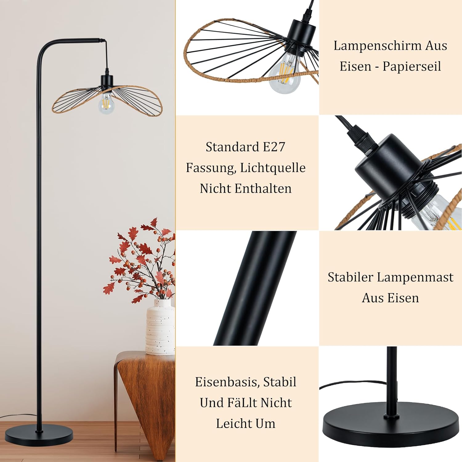 Nettlife Lampa Podłogowa Łukowa Vintage Czarna, Metal E27, Industrialna, Włącznik Nożny, Salon (Brak żarówki) - 4