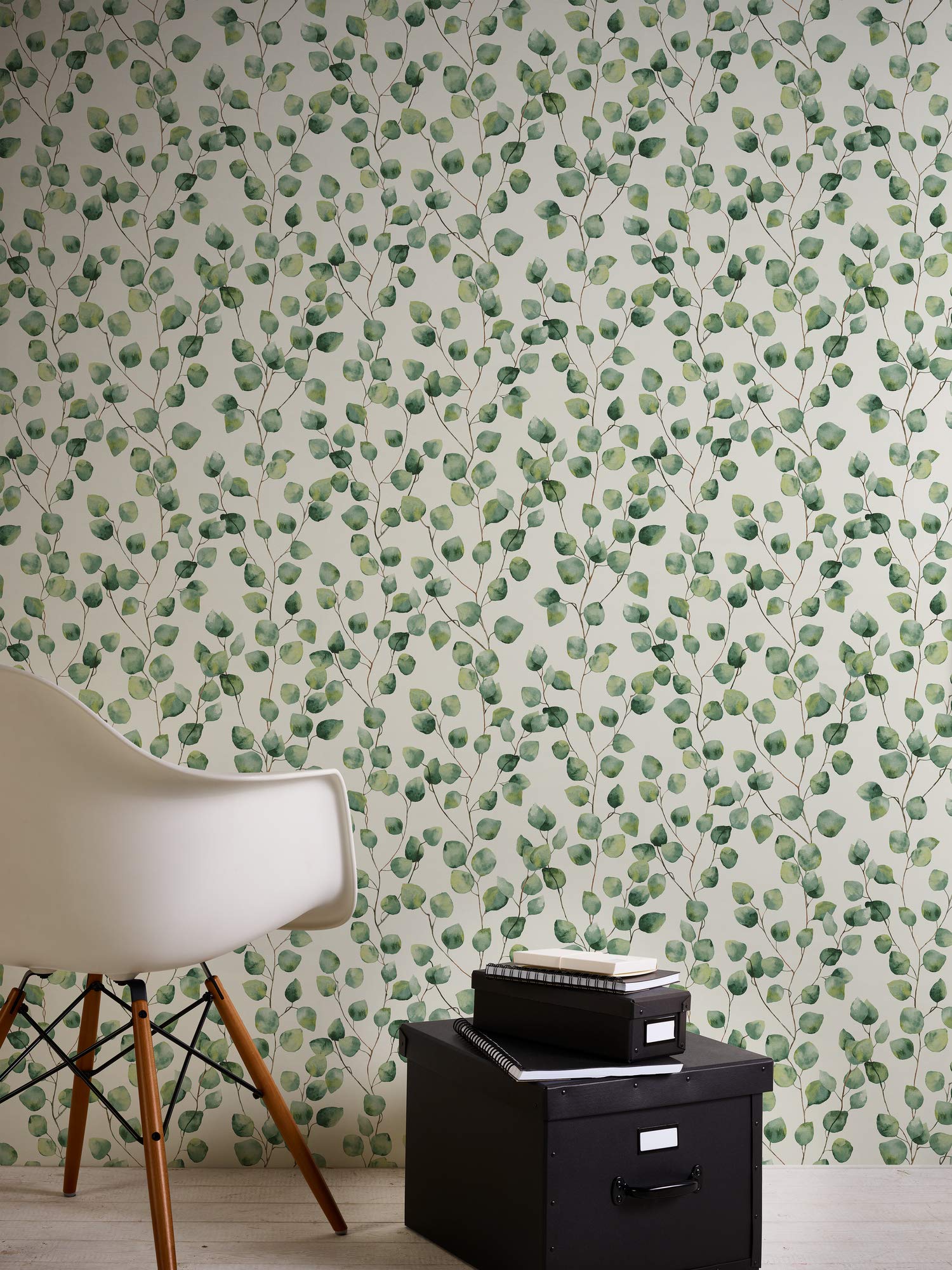 Papel pintado hojas y ramas verdes sobre fondo beige Papel pintado decorativo estilo naturaleza Papel pintado vinílico con relieve - 7