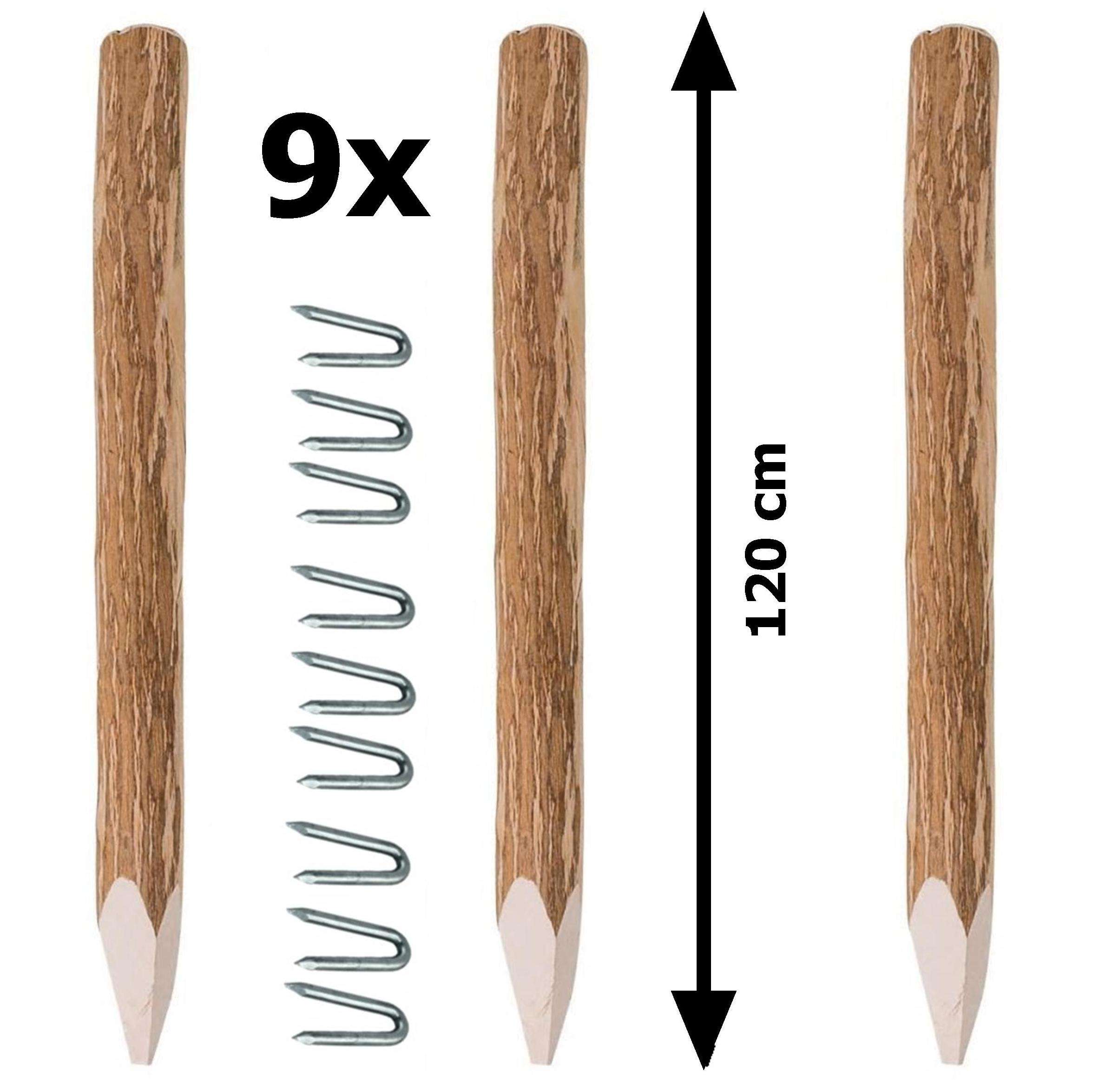 BOGATECO 3 x poteaux de clôture en noisetier | Hauteur 120 cm | Pieu en bois aiguisé | Kit 3 pièces pour clôture de jardin de 500 cm de long - 3