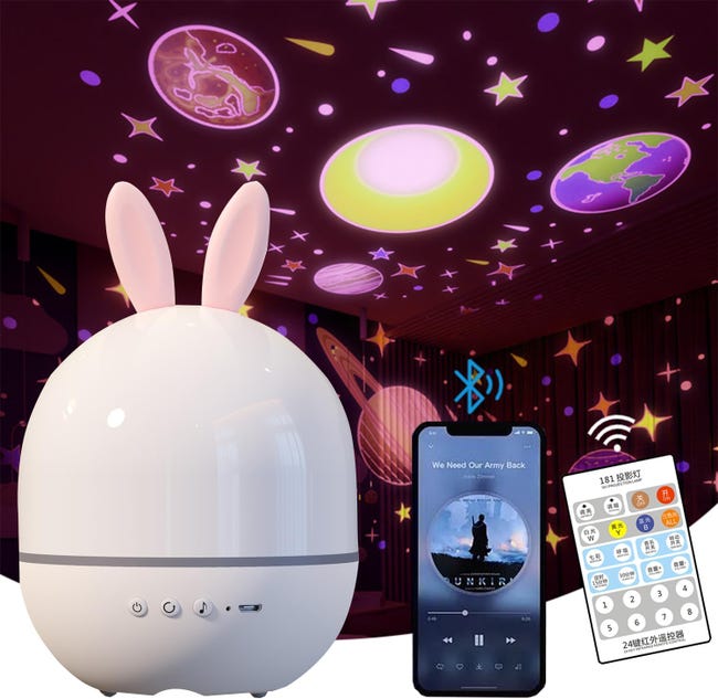 GIBOHOM Veilleuse Projecteur Ciel Étoilé Bébé – 360° Rotation, 8 Thèmes, Bluetooth, Musique & Télécommande, Rechargeable