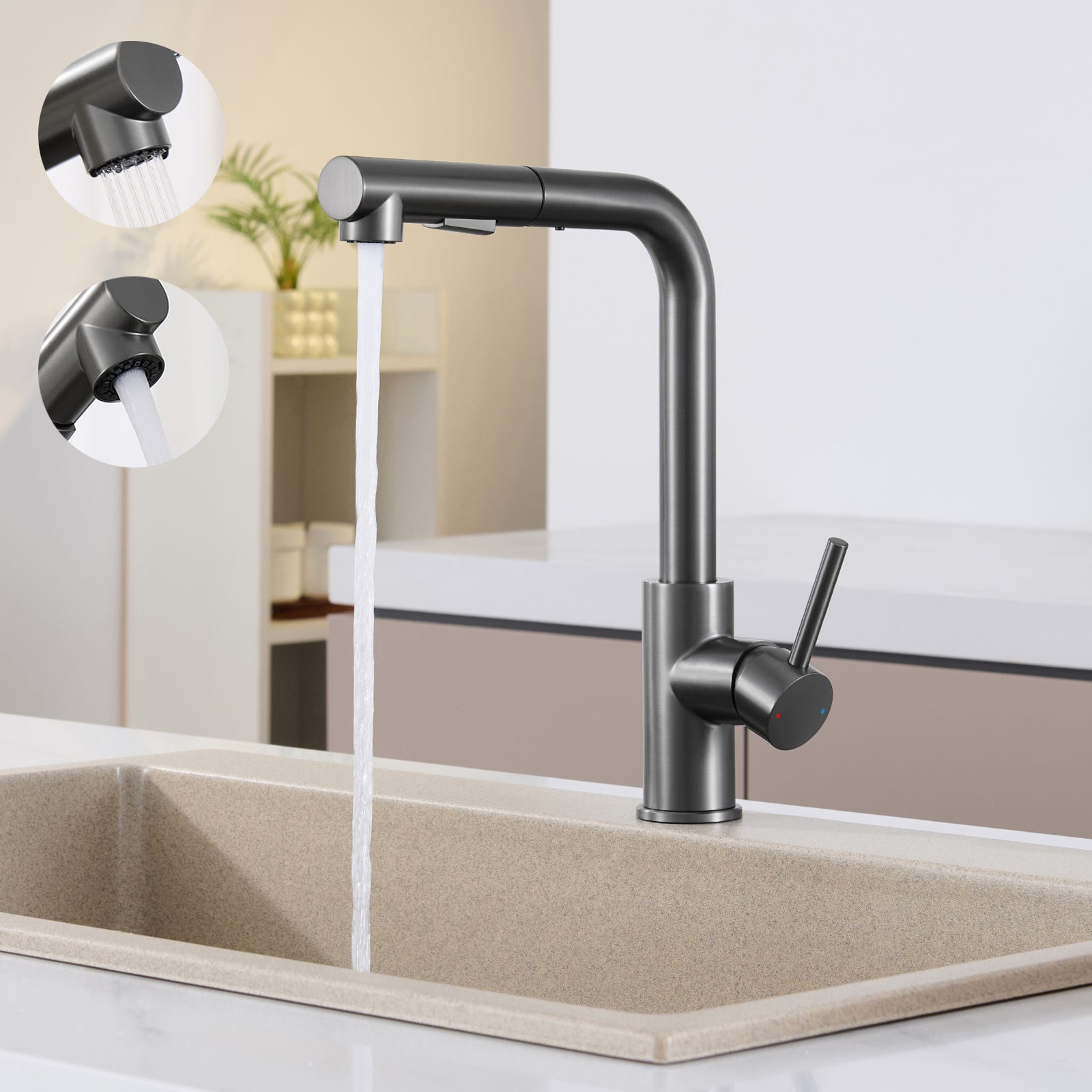 Rubinetto Per Lavabo Da Bagno Con Doccetta Estraibile, Rubinetto Per Lavabo Monoforo Con Doppia Modalita Acqua Calda E Fredda Grigio Bronzo 86429674 Rubinetto Per Lavabo Da Bagno Con Doccetta Estraibile, Rubinetto Per Lavabo Monoforo Con Doppia Modalita Acqua Calda E Fredda Grigio Bronzo 86429674
